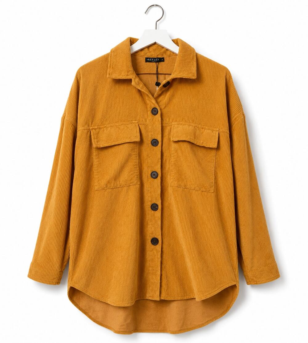 Nasty Gal Collection Mustard Corduroy Shacket Overshirt Women's Small Button Up